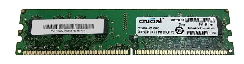 CT25664AA800.16FHZ Crucial 2GB PC2-6400 DDR2-800MHz non-ECC Unbuffered CL6 240-Pin DIMM Dual Rank Memory Module