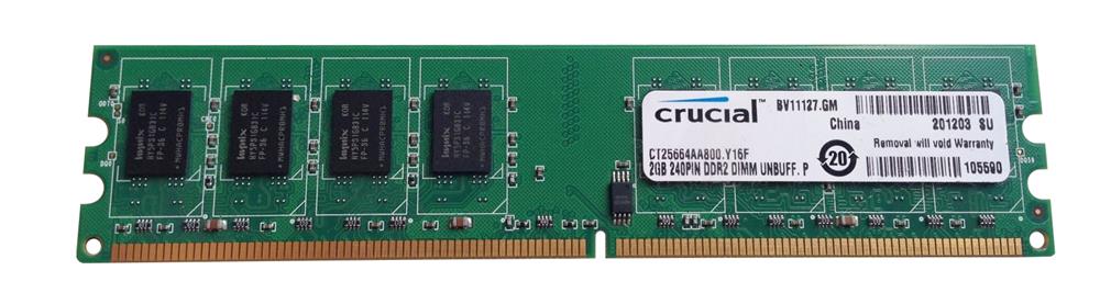 CT25664AA800.Y16F Crucial 2GB DDR2 PC6400 Memory