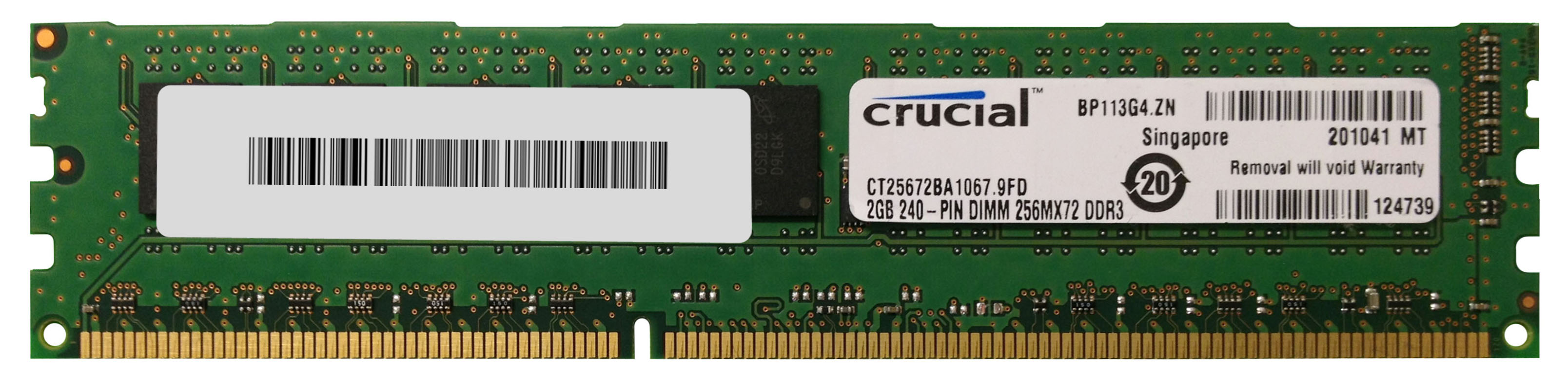 CT25672BA1067.9FD Crucial 2GB PC3-8500 DDR3-1066MHz ECC Unbuffered CL7 240-Pin DIMM Single Rank Memory Module