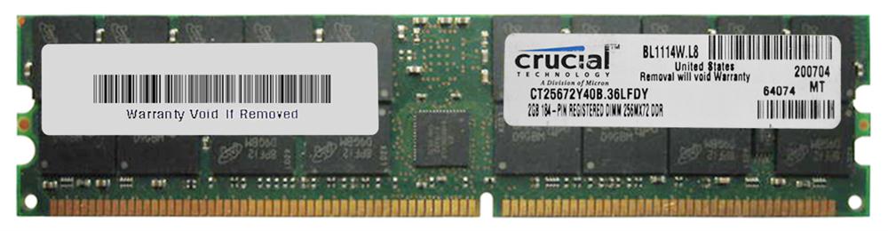 CT25672Y40B.36LFDY Crucial 2GB PC3200 DDR-400MHz Registered ECC CL3 184-Pin DIMM 2.5V Dual Rank Memory Module