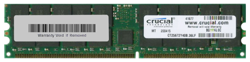 CT25672Y40B Crucial 2GB PC3200 DDR-400MHz Registered ECC CL3 184-Pin DIMM 2.5V Dual Rank Memory Module