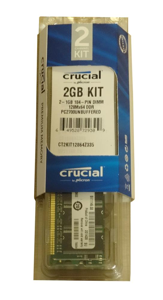 CT2KIT12864Z335 Crucial 2GB Kit (2 X 1GB) PC2700 DDR-333MHz non-ECC Unbuffered CL2.5 184-Pin DIMM 2.5V Memory