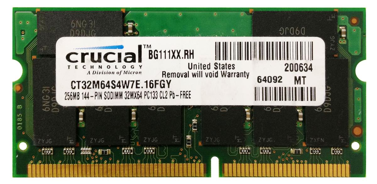 CT32M64S4W7E Crucial 256MB PC133 133MHz non-ECC Unbuffered CL2 144-Pin SoDimm Memory Module