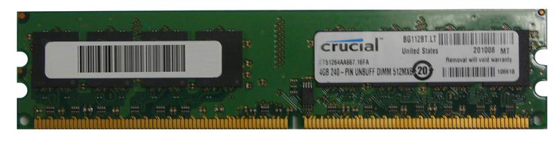 CT51264AA667.16FA Crucial 4GB PC2-5300 DDR2-667MHz non-ECC Unbuffered CL5 240-Pin DIMM Memory Module