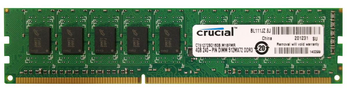 CT51272BD160B Crucial 4GB PC3-12800 DDR3-1600MHz ECC Unbuffered CL11 240-Pin DIMM 1.35V Low Voltage Dual Rank Memory Module
