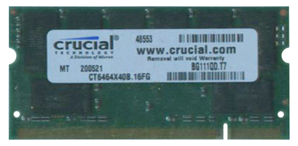 CT6464X40B Crucial 512MB PC3200 DDR-400MHz non-ECC Unbuffered CL3 200-Pin SoDimm 2.5V Memory Module