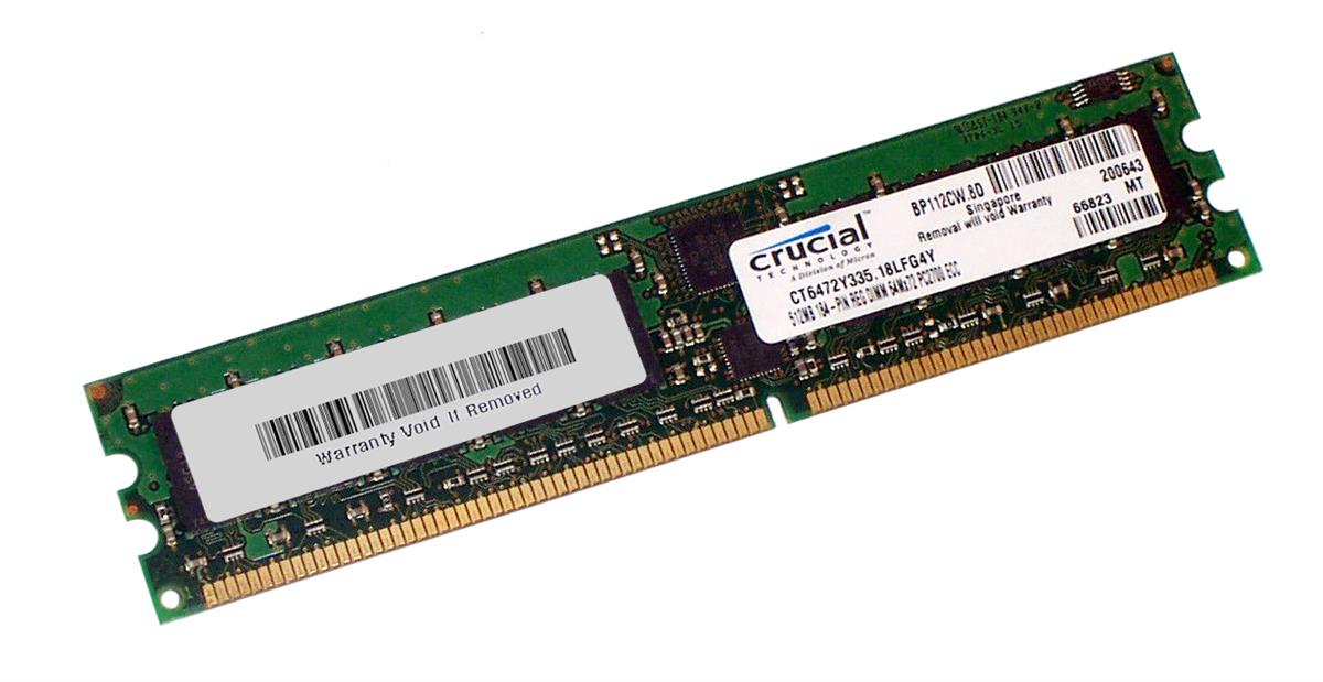 CT6472Y335 Crucial 512MB PC2700 DDR-333MHz Registered ECC CL2.5 184-Pin DIMM 2.5V Memory Module