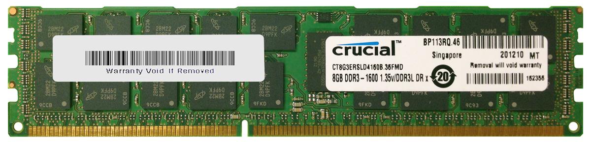 CT8G3ERSLD4160B Crucial 8GB PC3-12800 DDR3-1600MHz Registered ECC CL11 240-Pin DIMM 1.35V Low Voltage Dual Rank Memory Module