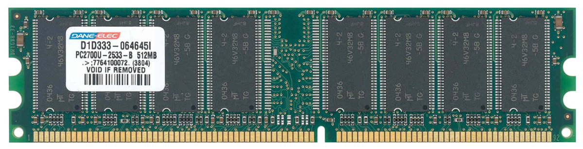 D1D333-064645I Dane-Elec 512MB PC2700 DDR-333MHz non-ECC Unbuffered CL2.5 184-Pin DIMM 2.5V Memory Module