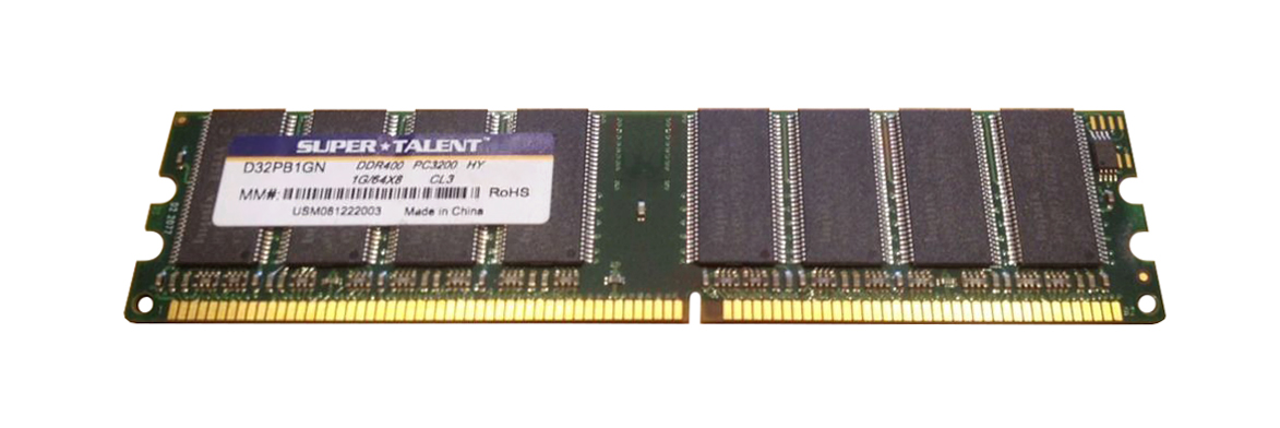 D32PB1GN Super Talent 1GB PC3200 DDR-400MHz Registered ECC CL3 184-Pin DIMM 2.5V Memory Module