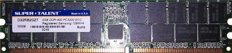 D32RB2GZT Super Talent 2GB PC3200 DDR-400MHz Registered ECC CL3 184-Pin DIMM 2.5V Dual Rank Memory Module