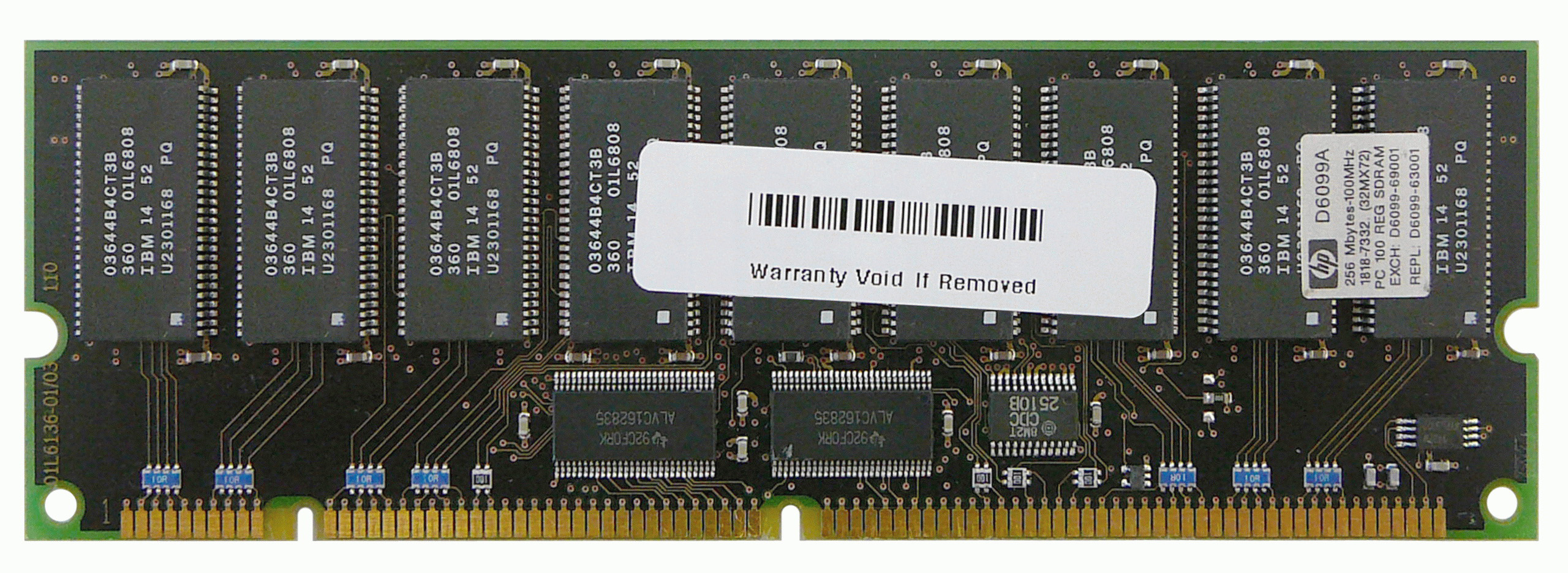 D6099A HP 256MB PC100 100MHz ECC Registered CL2 168-Pin DIMM Memory Module