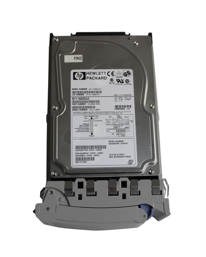 D7031-63001 HP 18.2GB 10000RPM Ultra2 SCSI 80-Pin LVD Hot Swap 3.5-inch Internal Hard Drive with Tray