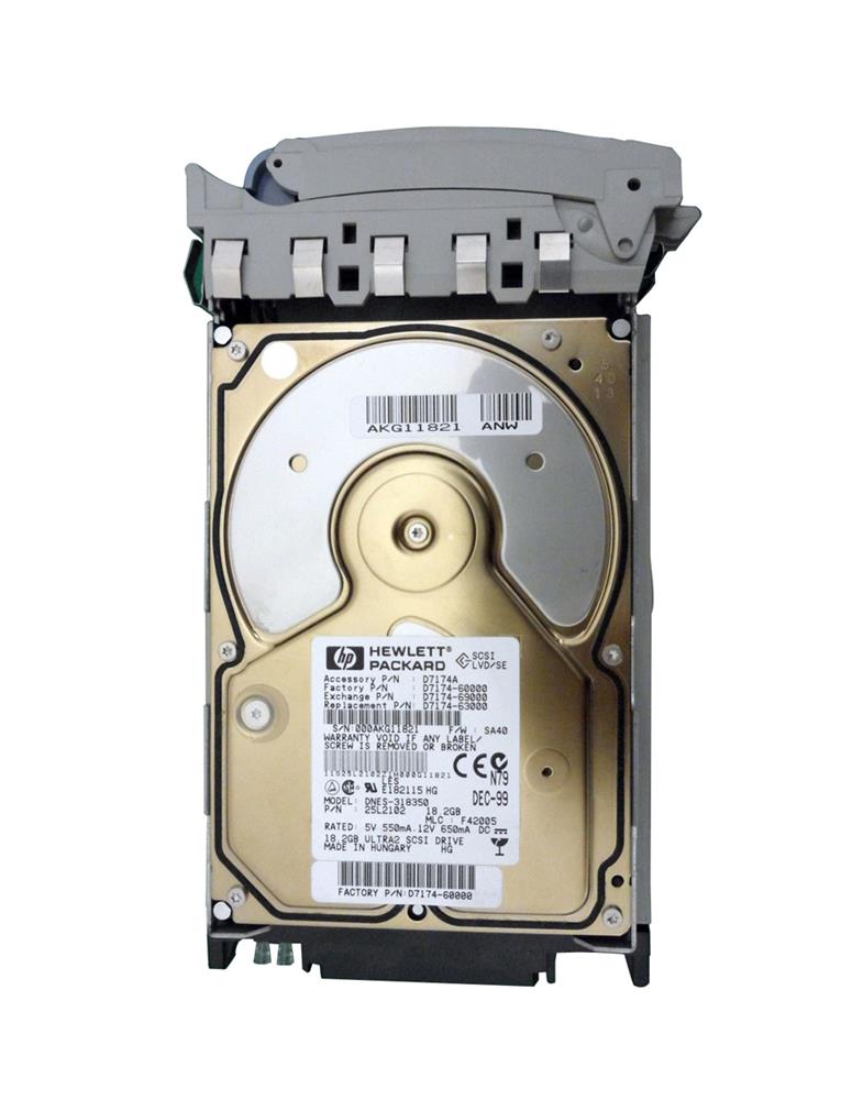 D7174-60000 HP 18.2GB 7200RPM Ultra2 SCSI 80-Pin LVD Hot Swap 3.5-inch Internal Hard Drive with Tray