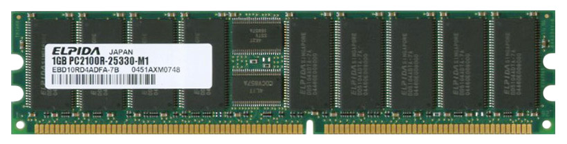 EBD10RD4ADFA-7B Elpida 1GB PC2100 DDR-266MHz Registered ECC CL2.5 184-Pin DIMM 2.5V Memory Module