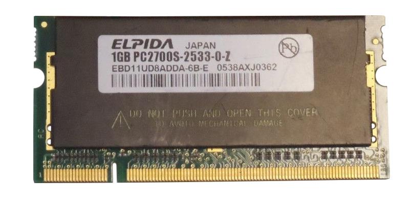 EBD11UD8ADDA-6B-E Elpida 1GB PC2700 DDR-333MHz non-ECC Unbuffered CL2.5 200-Pin SoDimm Dual Rank Memory Module