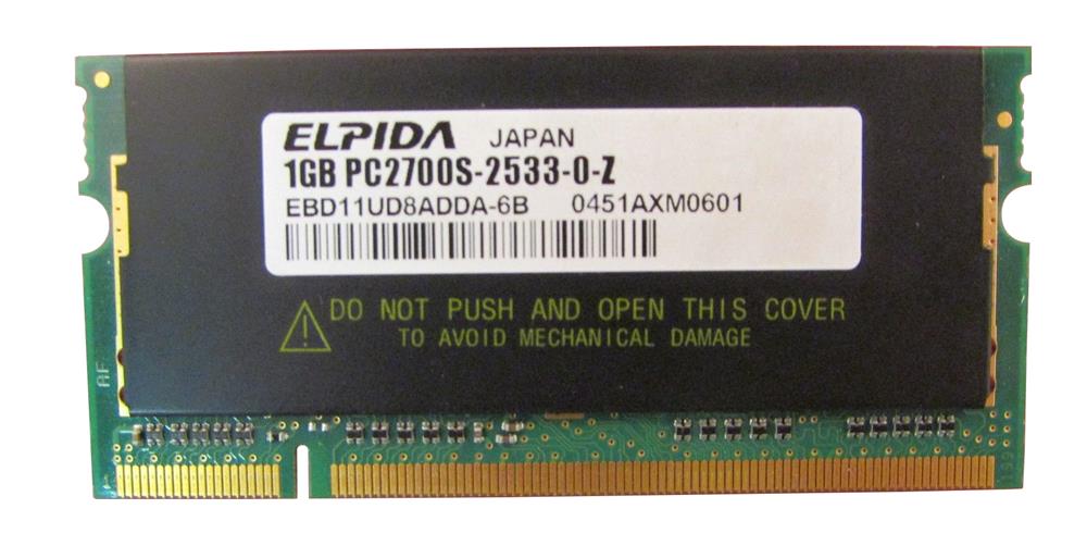 EBD11UD8ADDA-6B Elpida 1GB PC2700 DDR-333MHz non-ECC Unbuffered CL2.5 200-Pin SoDimm Memory Module
