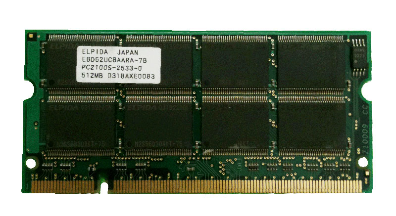 EBD52UC8AARA-7B-06 Elpida 512MB PC2100 DDR-266MHz non-ECC Unbuffered CL2.5 200-Pin SoDimm Memory Module