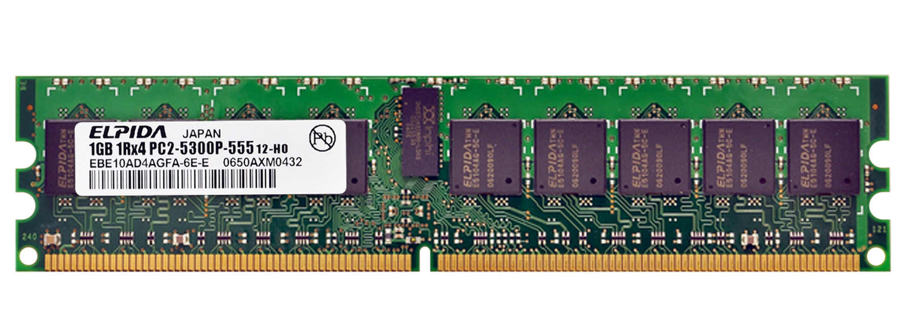 EBE10AD4AGFA-6E-E Elpida 1GB PC2-5300 DDR2-667MHz ECC Registered CL5 240-Pin DIMM Single Rank Memory Module