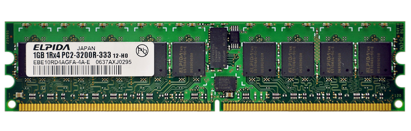 EBE10RD4AGFA-4A-E Elpida 1GB PC2-3200 DDR2-400MHz ECC Registered CL3 240-Pin DIMM Single Rank Memory Module