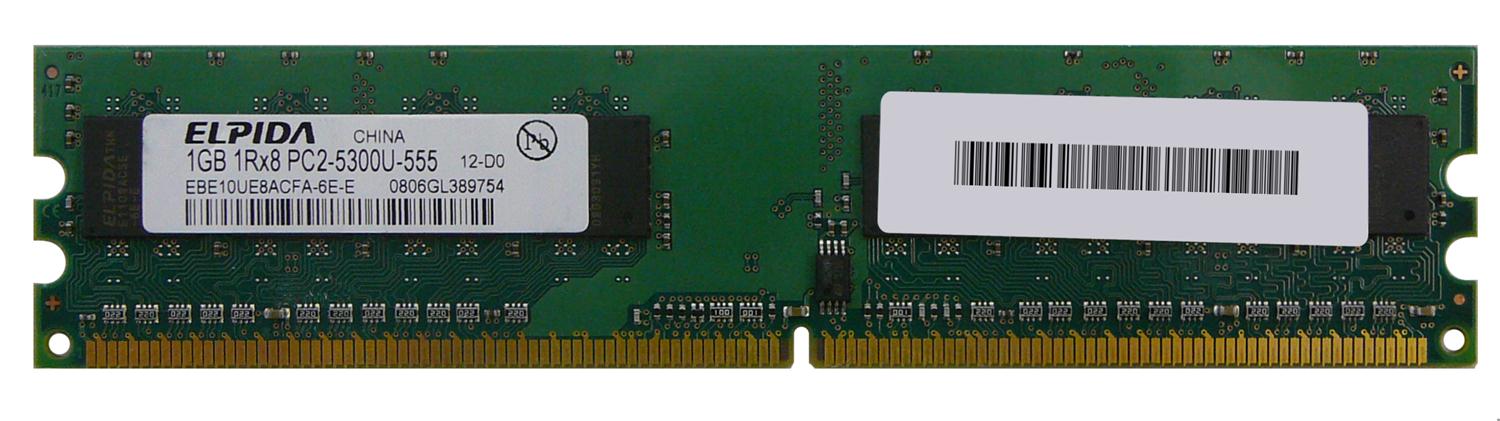 EBE10UE8ACFA6EE Elpida 1GB PC2-5300 DDR2-667MHz non-ECC Unbuffered CL5 240-Pin DIMM Single Rank Memory Module