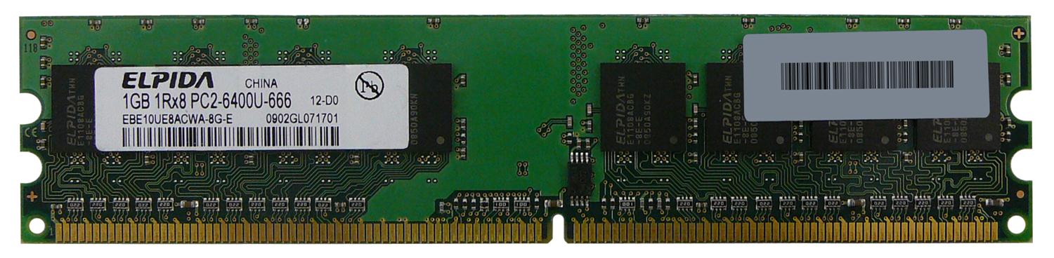 EBE10UE8ACWA-8G-E Elpida 1GB PC2-6400 DDR2-800MHz non-ECC Unbuffered CL6 240-Pin DIMM Single Rank Memory Module