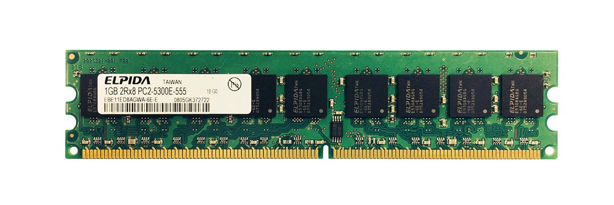 EBE11ED8AGWA-6E-E Elpida 1GB PC2-5300 DDR2-667MHz ECC Unbuffered CL5 240-Pin DIMM Dual Rank Memory Module