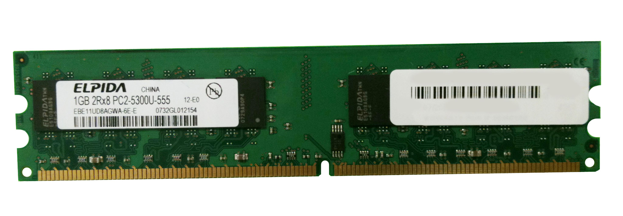 EBE11UD8AGWA-6E-E Elpida 1GB PC2-5300 DDR2-667MHz non-ECC Unbuffered CL5 240-Pin DIMM Dual Rank Memory Module