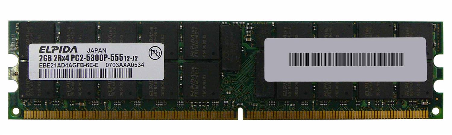 EBE21AD4AGFB-6E-E Elpida 2GB PC2-5300 DDR2-667MHz ECC Registered CL5 240-Pin DIMM Dual Rank Memory Module