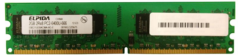 EBE21UE8ACWA-8G-E Elpida 2GB PC2-6400 DDR2-800MHz non-ECC Unbuffered CL6 240-Pin DIMM Dual Rank Memory Module