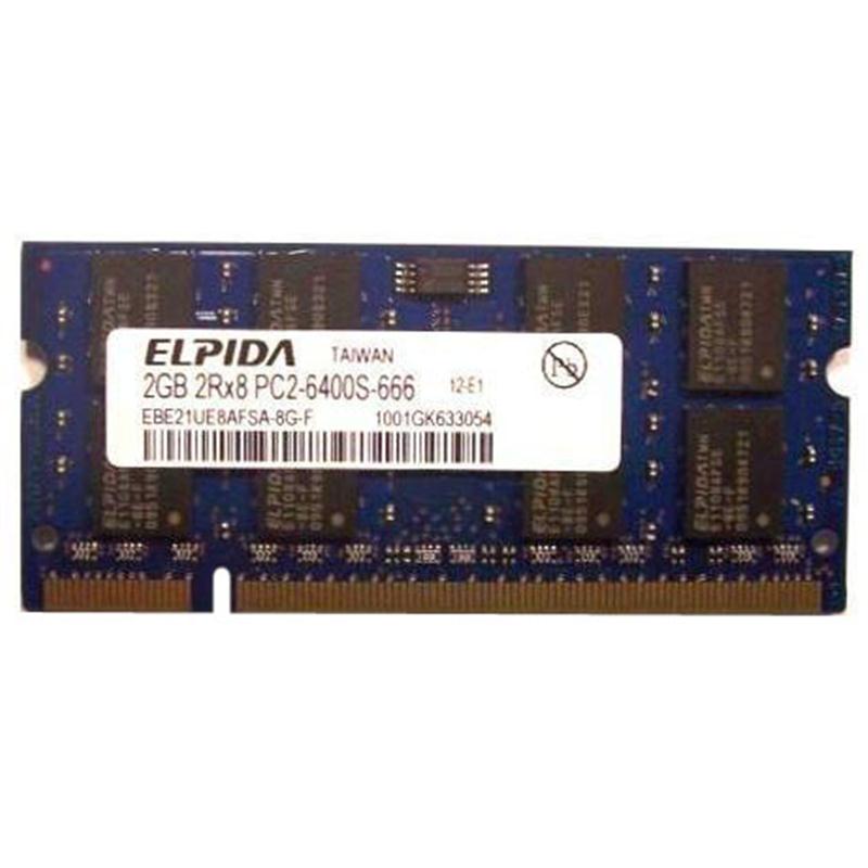 EBE21UE8AFSA-8G-F Elpida 2GB PC2-6400 DDR2-800MHz non-ECC Unbuffered CL6 200-Pin SoDimm Dual Rank Memory Module