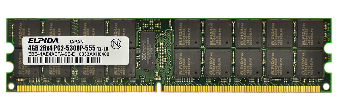 EBE41AE4ACFA-6E-E Elpida 4GB PC2-5300 DDR2-667MHz ECC Registered CL5 240-Pin DIMM Dual Rank Memory Module