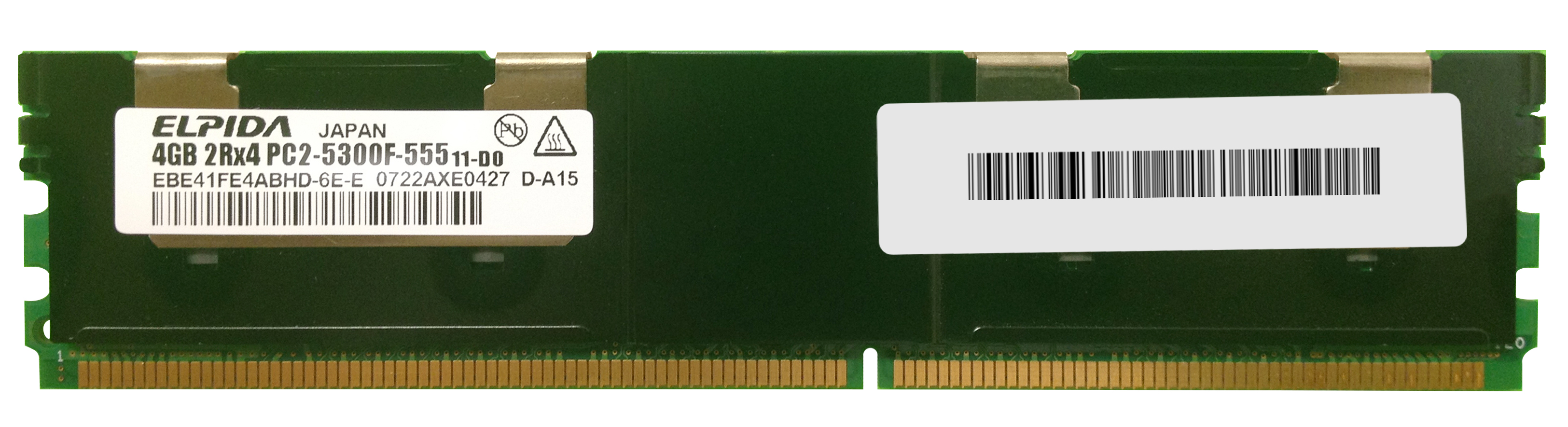 EBE41FE4ABHD-6E-E Elpida 4GB PC2-5300 DDR2-667MHz ECC Fully Buffered CL5 240-Pin DIMM Dual Rank Memory Module