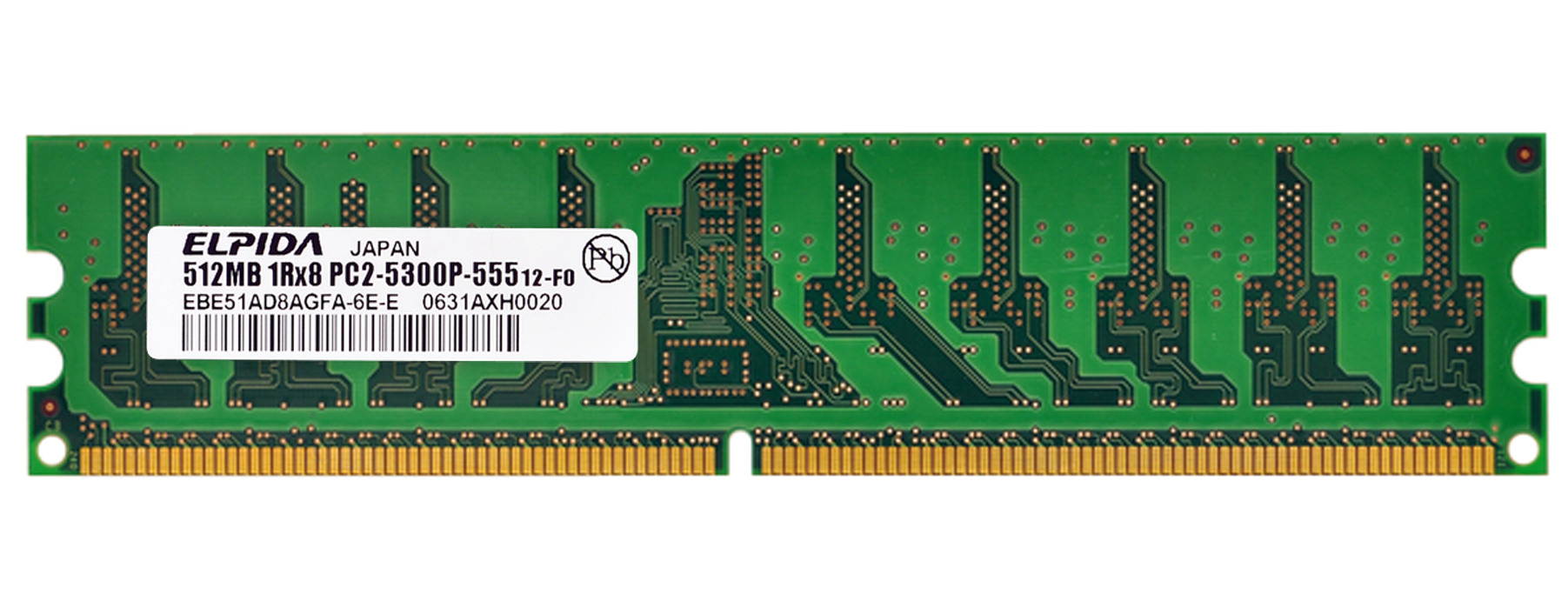 EBE51AD8AGFA-6E-E Elpida 512MB PC2-5300 DDR2-667MHz ECC Registered CL5 240-Pin DIMM Single Rank Memory Module