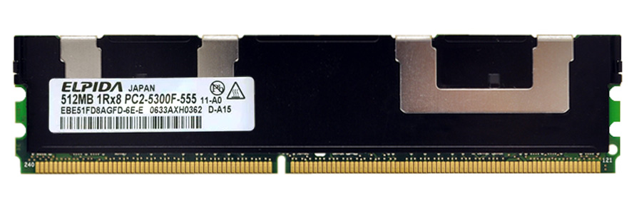 EBE51FD8AGFD-6E-E Elpida 512MB PC2-5300 DDR2-667MHz ECC Fully Buffered CL5 240-Pin DIMM Single Rank Memory Module