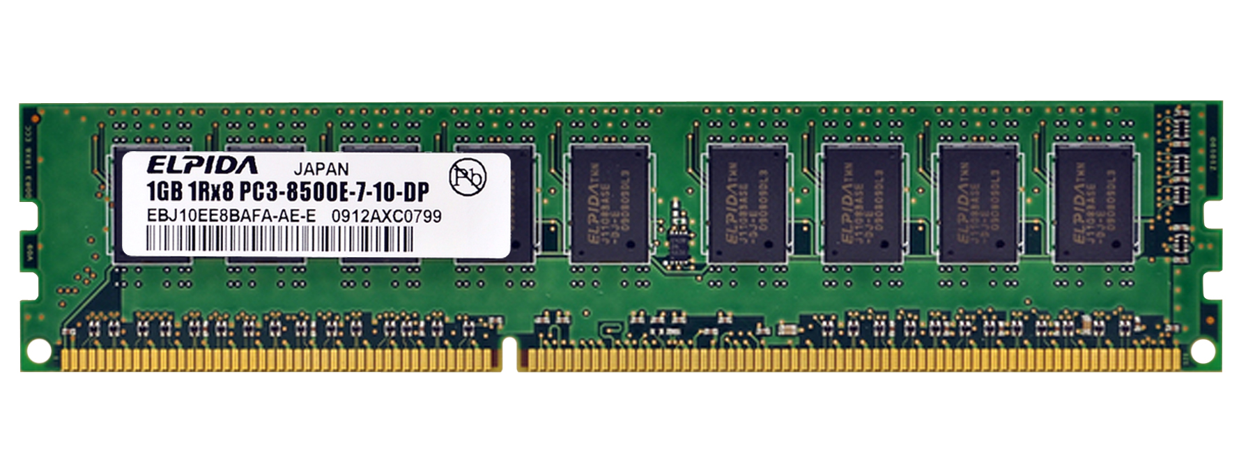 EBJ10EE8BAFA-AE-E Elpida 1GB PC3-8500 DDR3-1066MHz ECC Unbuffered CL7 240-Pin DIMM Single Rank Memory Module