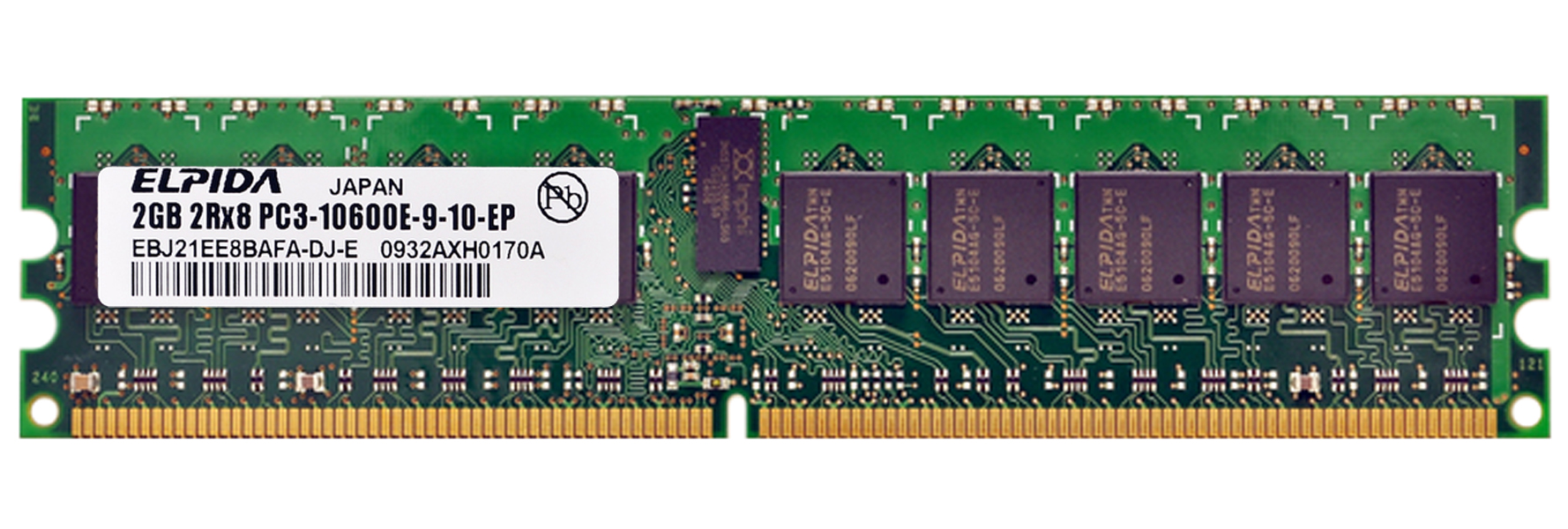 EBJ21EE8BAFA-DJ-E Elpida 2GB PC3-10600 DDR3-1333MHz ECC Unbuffered CL9 240-Pin DIMM Dual Rank Memory Module