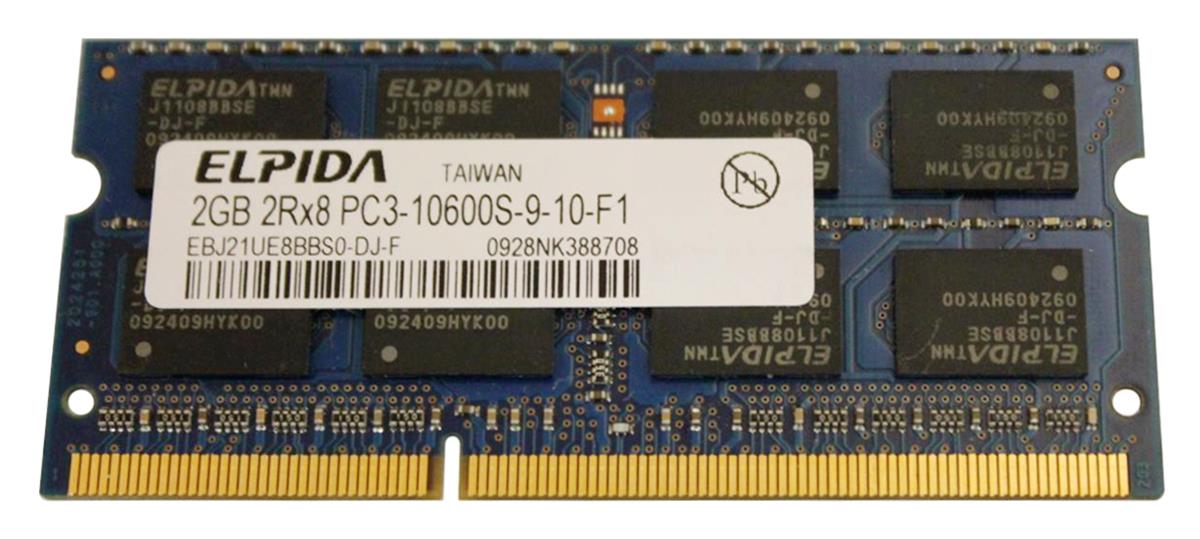 EBJ21UE8BBS0-DJ-F Elpida 2GB PC3-10600 DDR3-1333MHz non-ECC Unbuffered CL9 204-Pin SoDimm Single Rank Memory Module