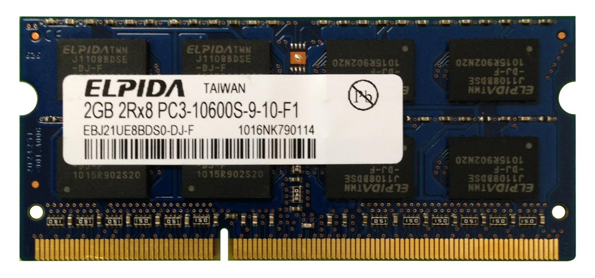 EBJ21UE8BDS0-DJ-F-US Elpida 2GB PC3-10600 DDR3-1333MHz non-ECC Unbuffered CL9 204-Pin SoDimm Dual Rank Memory Module