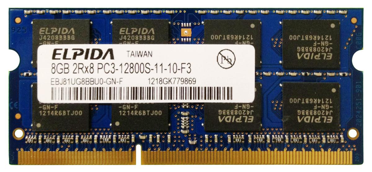 EBJ81UG8BBU0-GN-F Elpida 8GB PC3-12800 DDR3-1600MHz non-ECC Unbuffered CL11 204-Pin SoDimm Dual Rank Memory Module
