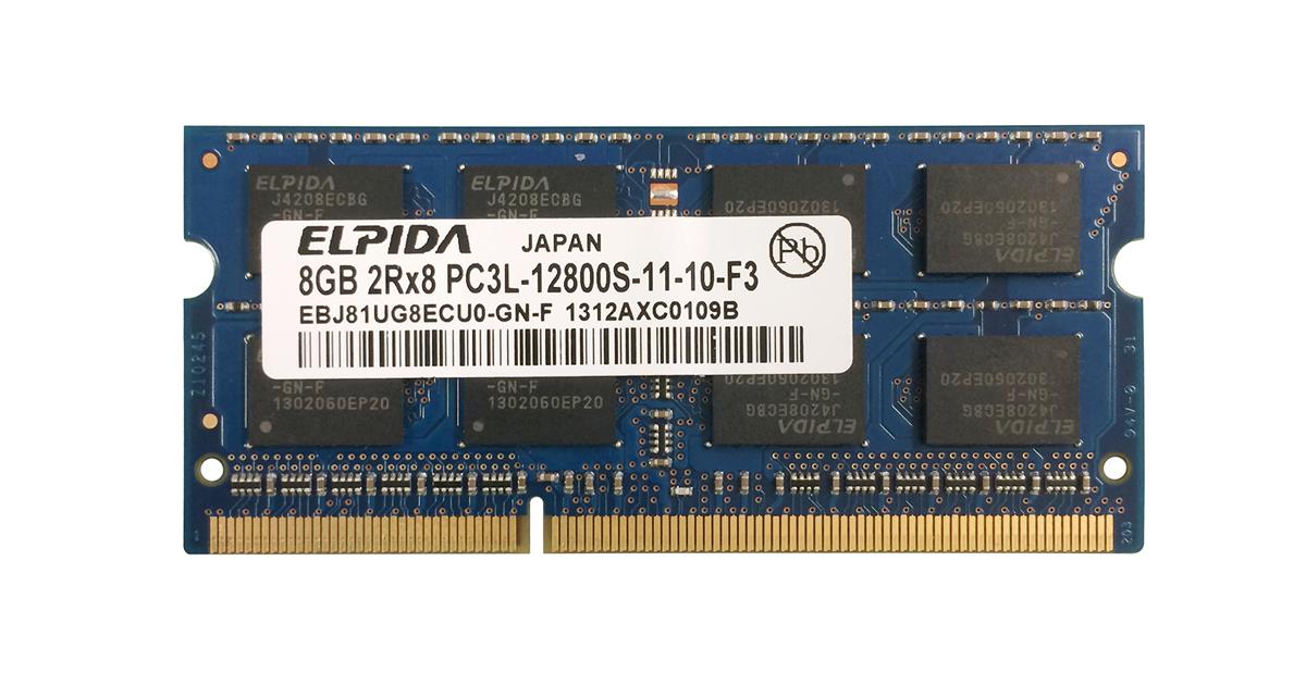 EBJ81UG8ECU0-GN-F Elpida 8GB PC3-12800 DDR3-1600MHz non-ECC Unbuffered CL11 204-Pin SoDimm 1.35V Low Voltage Dual Rank Memory Module