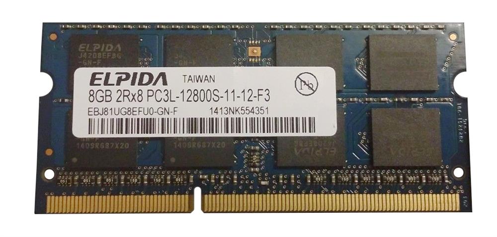 EBJ81UG8EFU0-GN-F Elpida 8GB PC3-12800 DDR3-1600MHz non-ECC Unbuffered CL11 204-Pin SoDimm 1.35V Low Voltage Dual Rank Memory Module