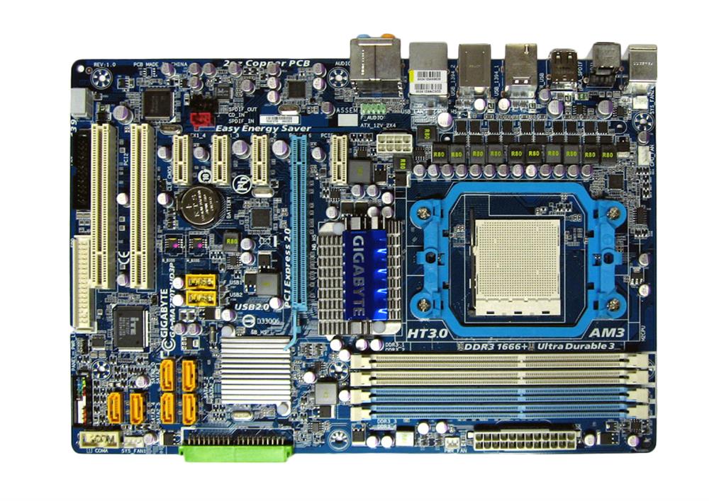 GA-MA770T-UD3P Gigabyte Socket AM3 AMD 770 + SB710 Chipset AMD Phenom II X4/ Phenom II X3 Processors Support DDR3 4x DIMM 6x SATA 3.0Gb/s ATX Motherboard (Refurbished)