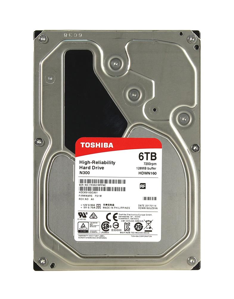 HDEXS10GCA51 Toshiba N300 6TB 7200RPM SATA 6Gbps 128MB Cache (512e) 3.5-inch Internal Hard Drive
