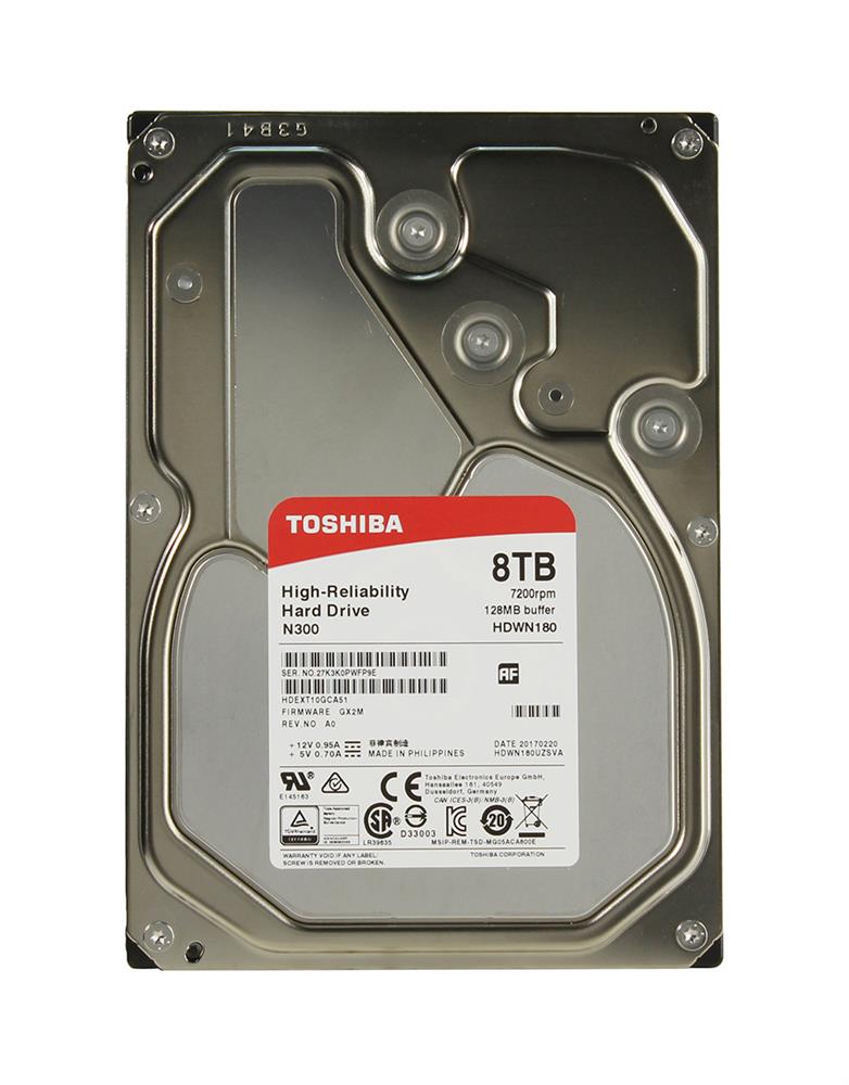 HDEXT10GCA51 Toshiba N300 8TB 7200RPM SATA 6Gbps 128MB Cache (512e) 3.5-inch Internal Hard Drive