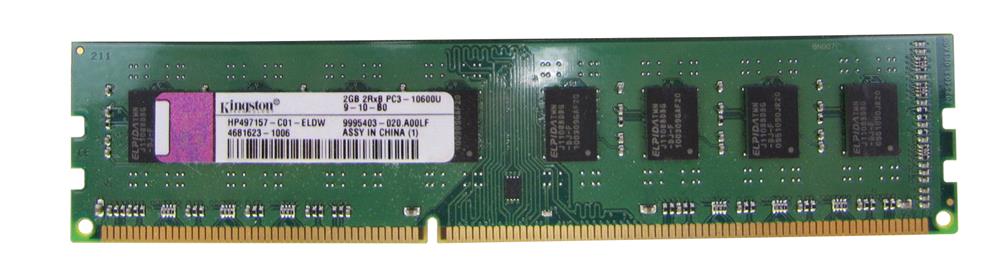 HP497156-C01-ELD Kingston 1GB PC3-10600 DDR3-1333MHz non-ECC Unbuffered CL9 240-Pin DIMM Dual Rank Memory Module