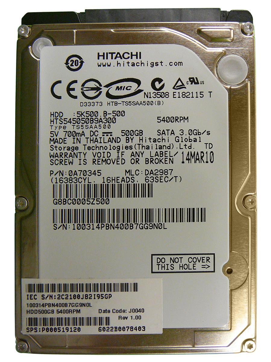 HTS545050B9A300 HGST Hitachi Travelstar 5K500.B 500GB 5400RPM SATA 3Gbps 8MB Cache 2.5-inch Internal Hard Drive