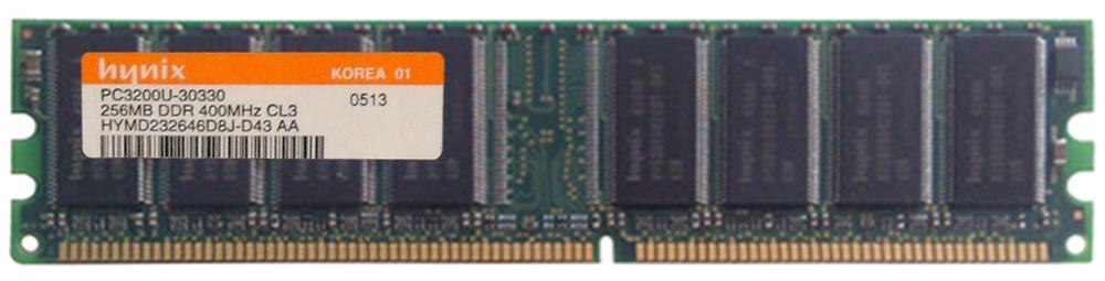 HYMD232646D8J-D43-AA Hynix 256MB PC3200 DDR-400MHz non-ECC Unbuffered CL3 184-Pin DIMM Memory Module