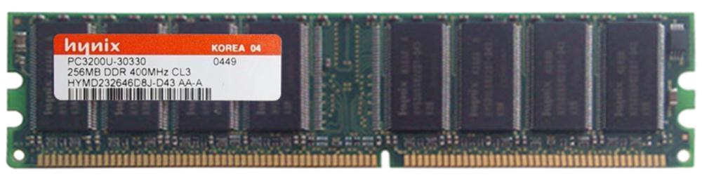 HYMD232646D8J-D43 Hynix 256MB PC3200 DDR-400MHz non-ECC Unbuffered CL3 184-Pin DIMM Memory Module