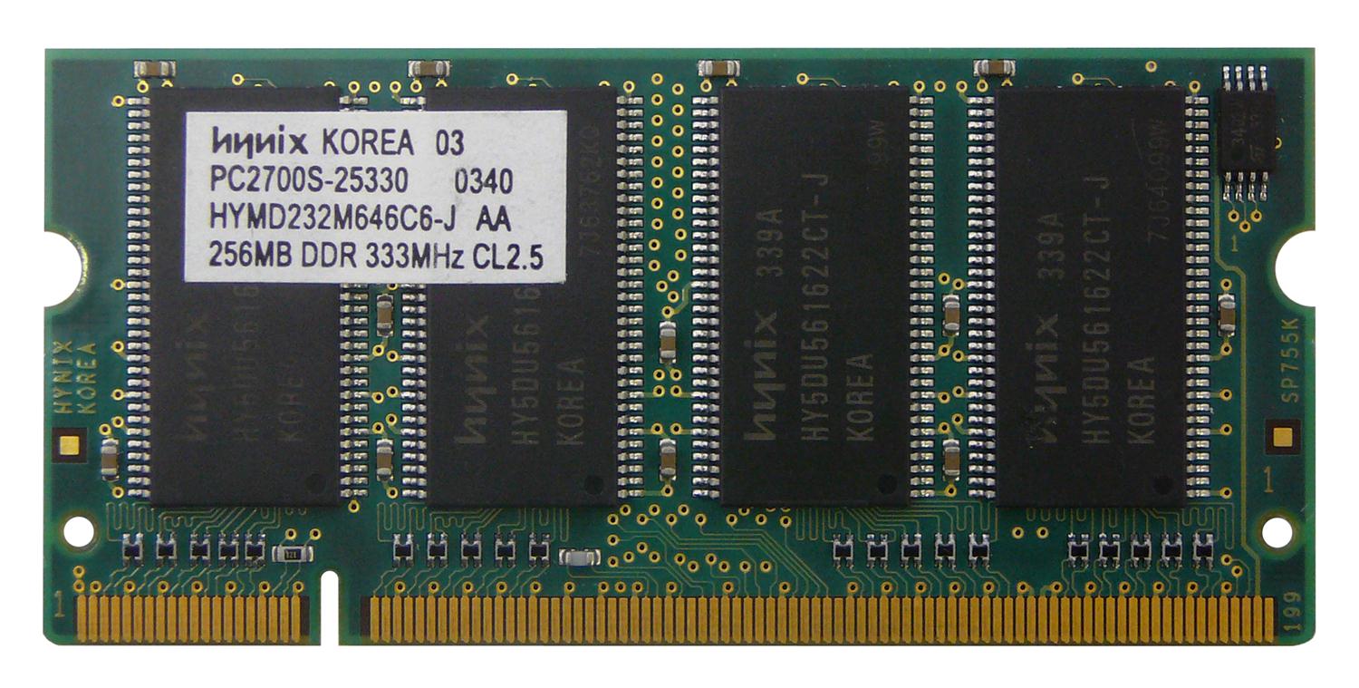 HYMD232M646C6-J-AA Hynix 256MB PC2700 DDR-333MHz non-ECC Unbuffered CL2.5 200-Pin SoDimm Memory Module